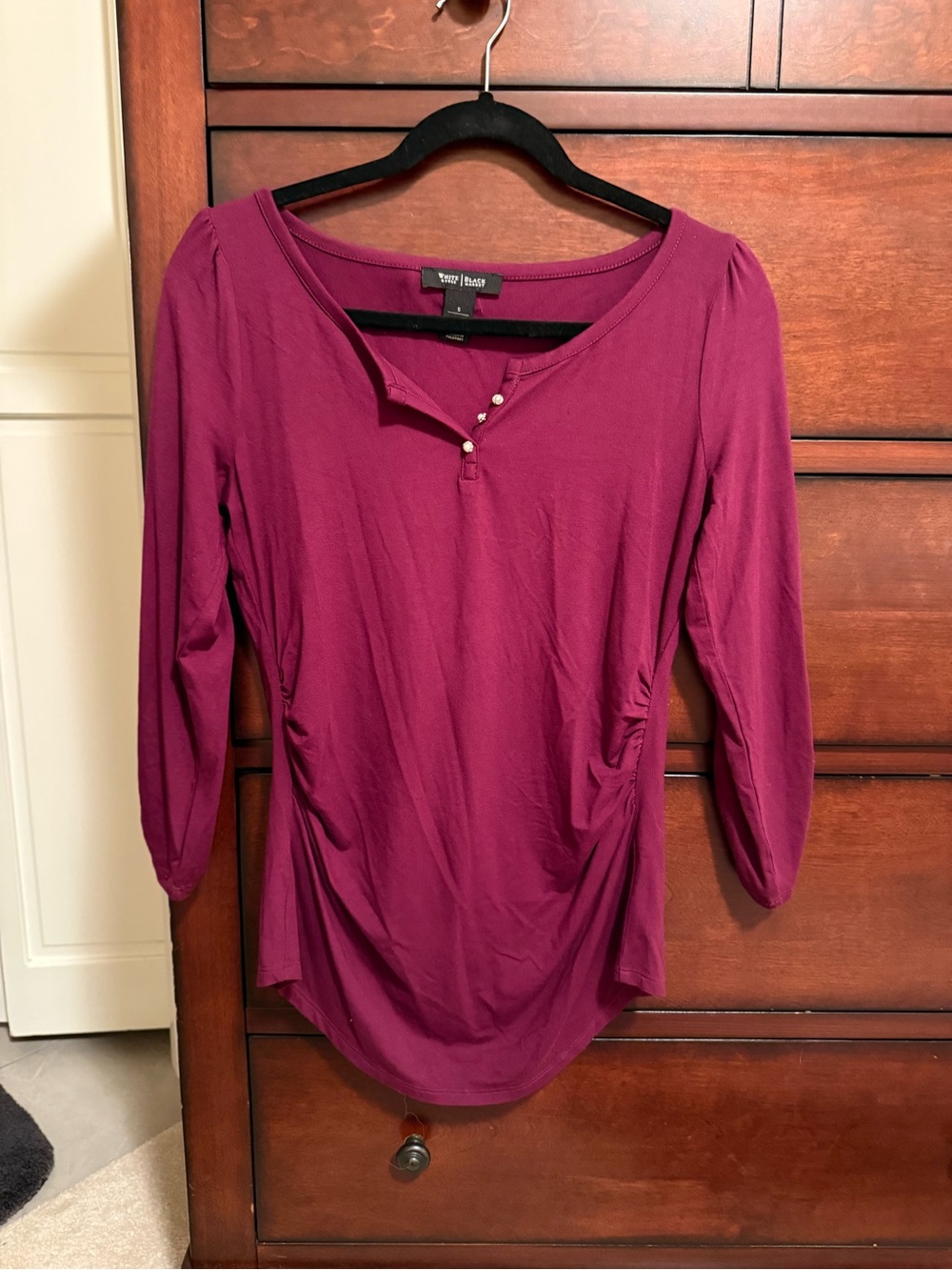 White House Black Market Plum Henley-Style Long Sleeve Top